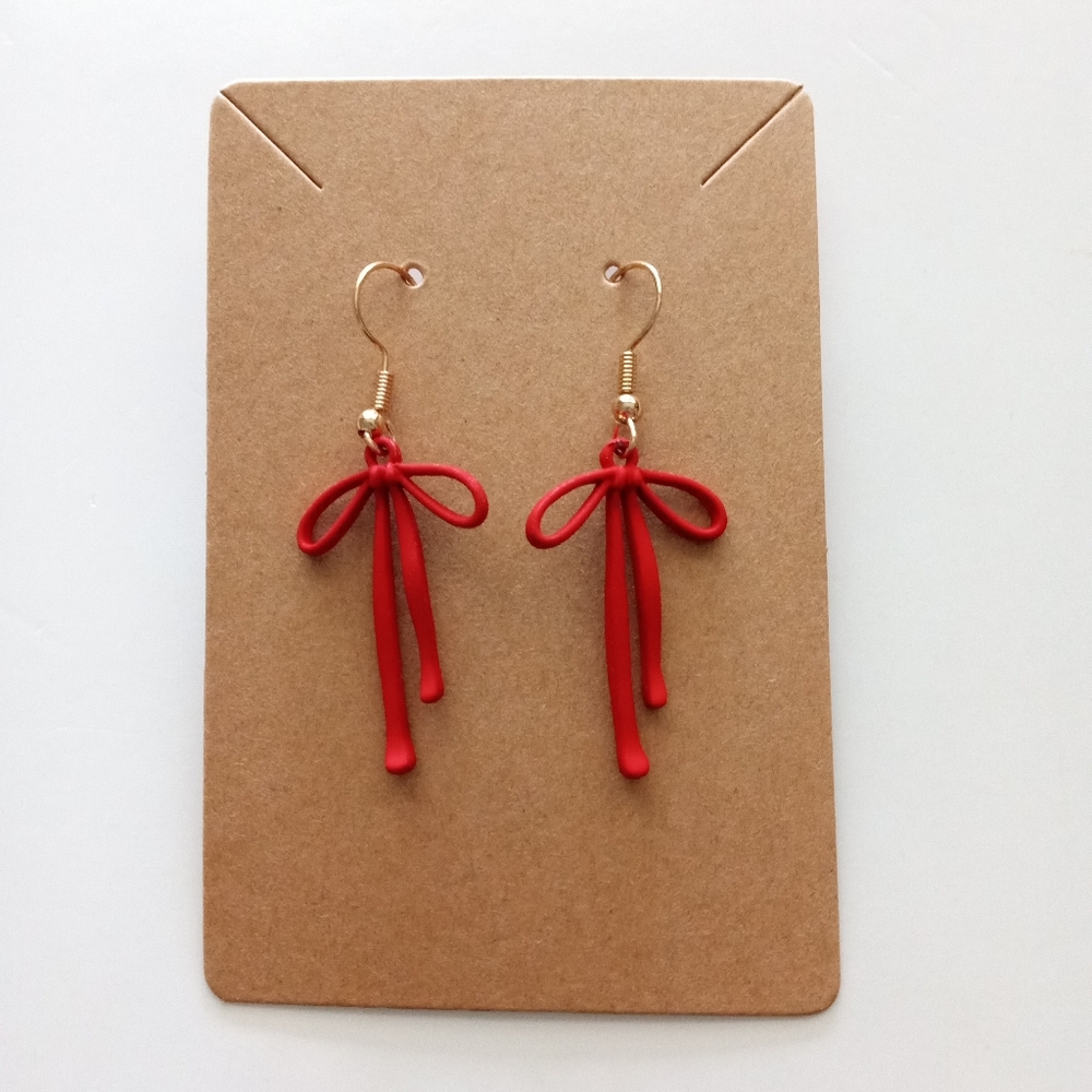 Fashion Jewelry Red Bow Dangle Earrings - Picture 3 of 4